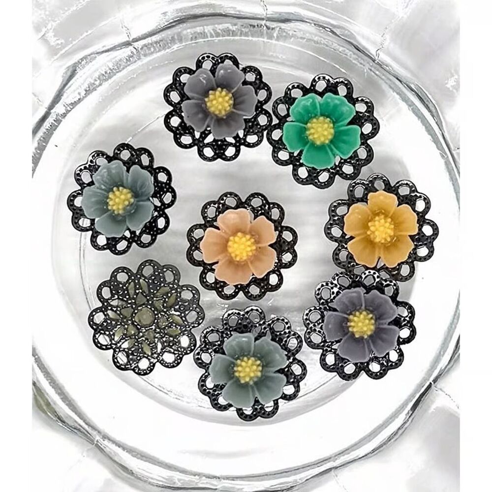 8pcs Beads for Jewelry #20697 Assort Resin Flower Filigree Link